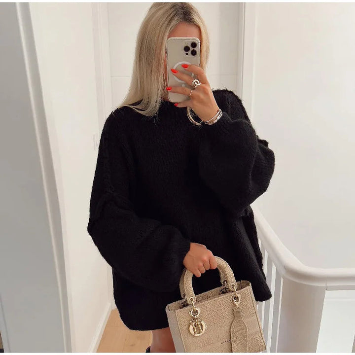 Женски уютен oversized плетен пуловер