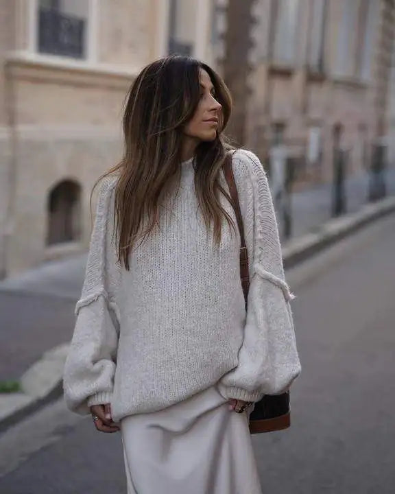 Женски уютен oversized плетен пуловер