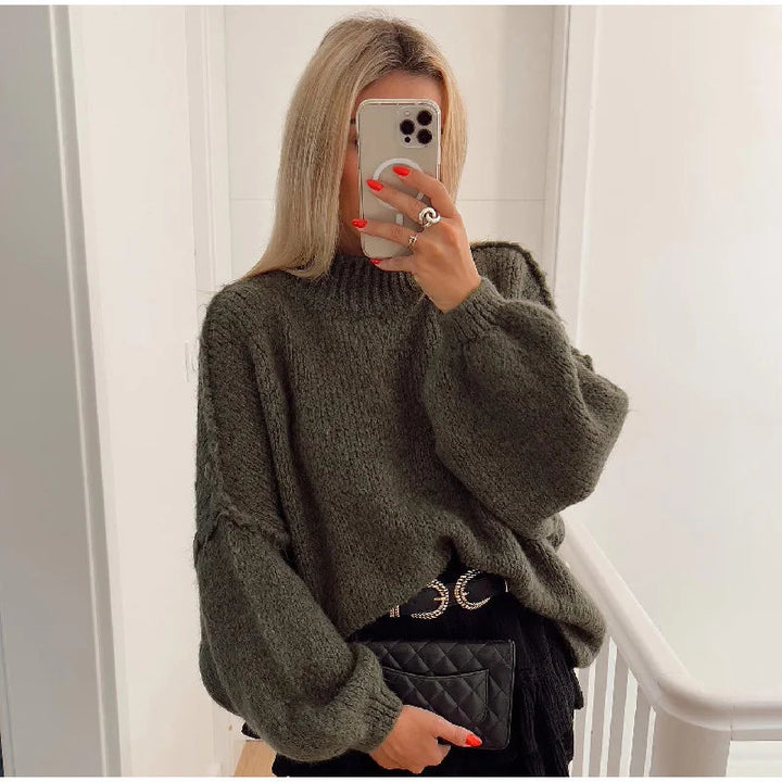 Женски уютен oversized плетен пуловер