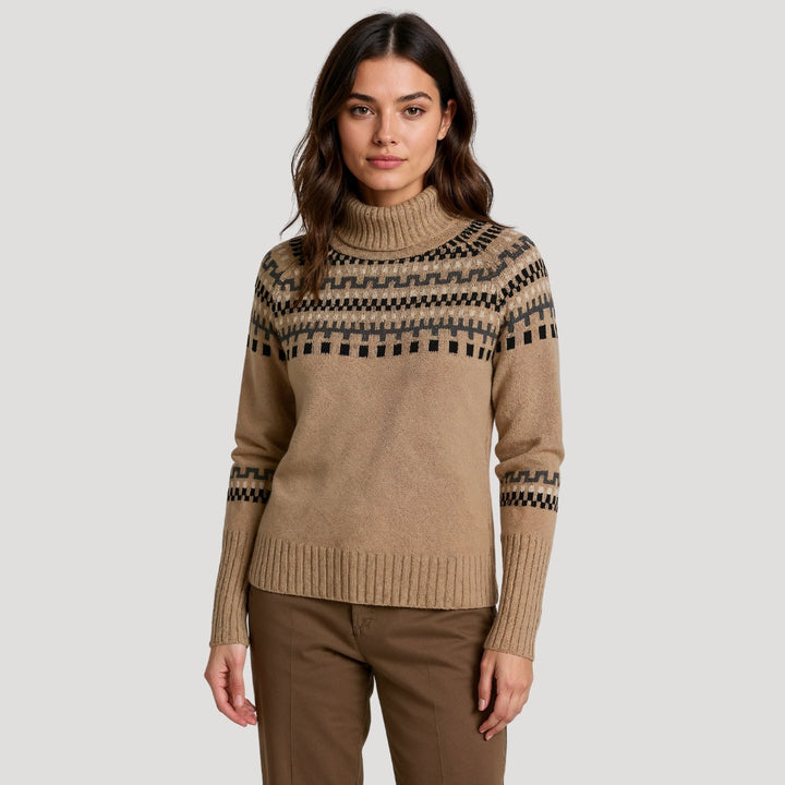 Женски зимен пуловер с плетена Fair Isle шарка