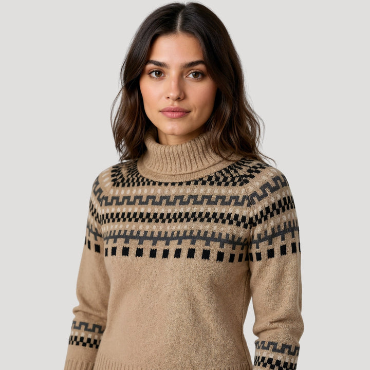 Женски зимен пуловер с плетена Fair Isle шарка