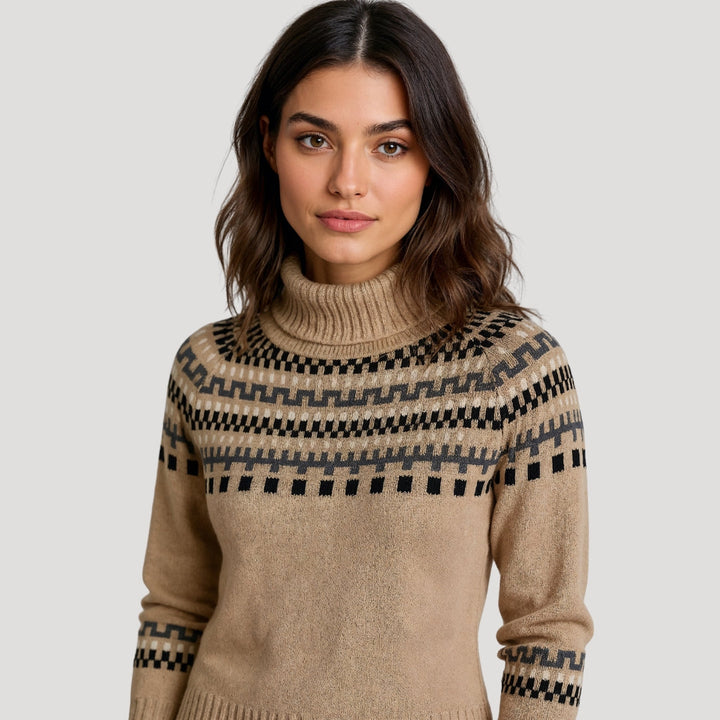 Женски зимен пуловер с плетена Fair Isle шарка