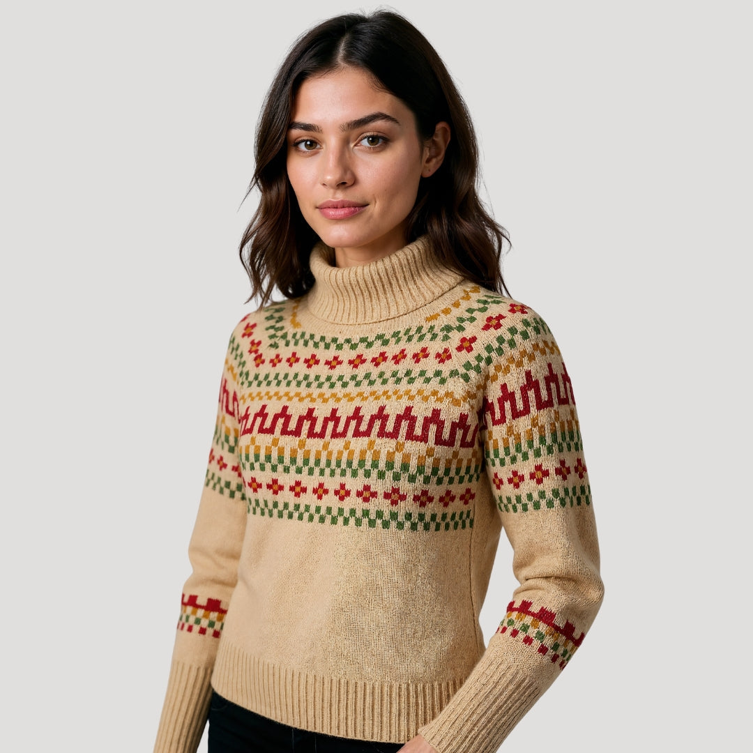 Женски зимен пуловер с плетена Fair Isle шарка