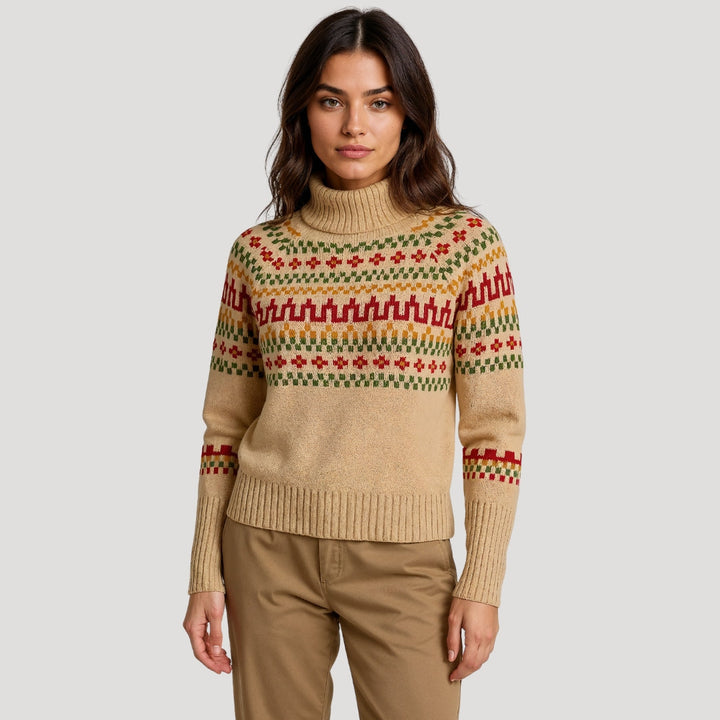 Женски зимен пуловер с плетена Fair Isle шарка